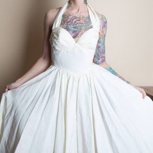 Vintage Retro cocktail white pinup dress - S